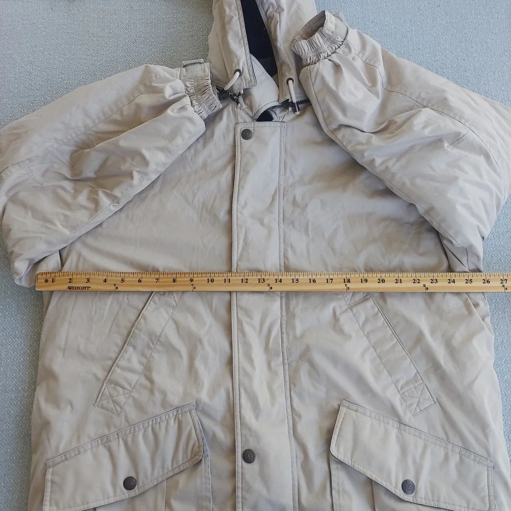 Pacific Trail Parka Mens L Beige Hooded Jacket Plaid Lined Outdoor Utility Coat
